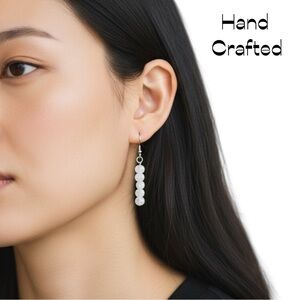 HandCrafted Green Glass Beaded Silver Earrings NWT